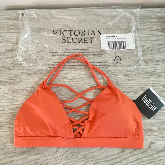 New Victoria's Secret VSX Bra Sport Lace Up Criss Cross Front Coral Reef NWT - Picture 2 of 5